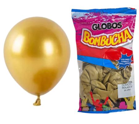 GLOBO BOMBUCHA DORADO PERLADO 25 UNI 9" 70456