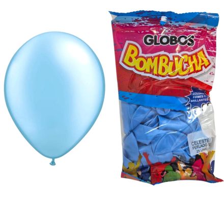 GLOBO BOMBUCHA CELESTE PERLADO 25 UNI 9" 70470