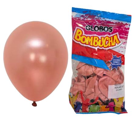GLOBO BOMBUCHA ROSA GOLD PERLADO 25 UNI 9"