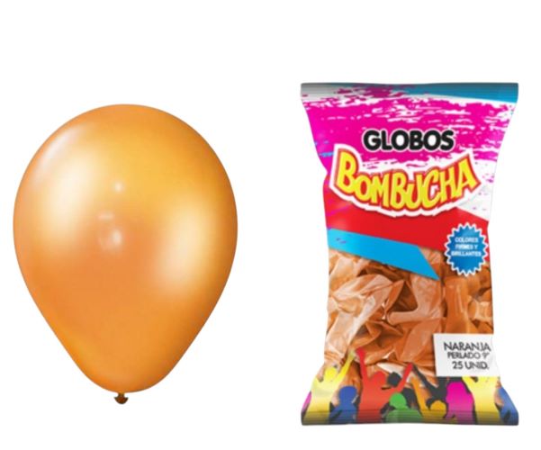 GLOBO BOMBUCHA PERLADO 9 ''NARANJA X 25 UN