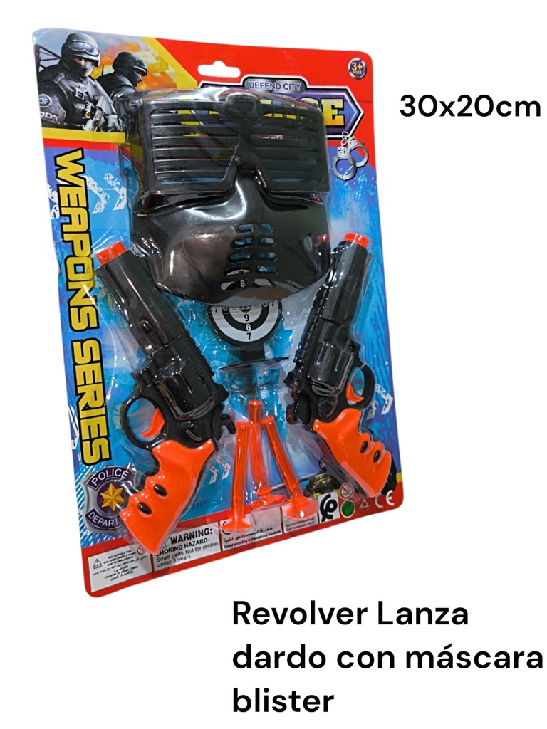 BLISTER DE 2 REVOLVER LANZA DARDO CON MASCARA WEAPONS SERIES HW20093427