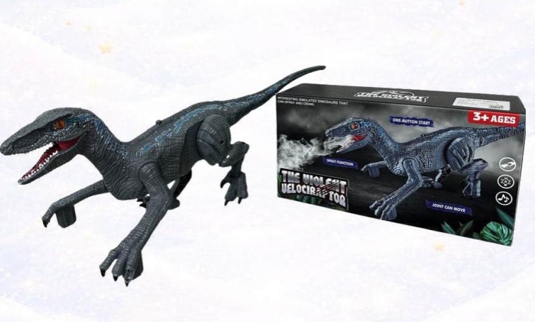 VELOCIRAPTOR A PILA C/ LUZ SONIDO Y VAPOR DE AGUA 40X17CM