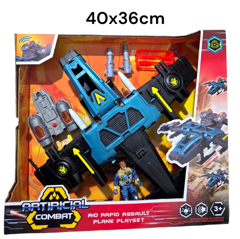 NAVE ESPACIAL DE COMBATE CON LUZ, SONIDO  Y ACCESORIOS 40X36CM