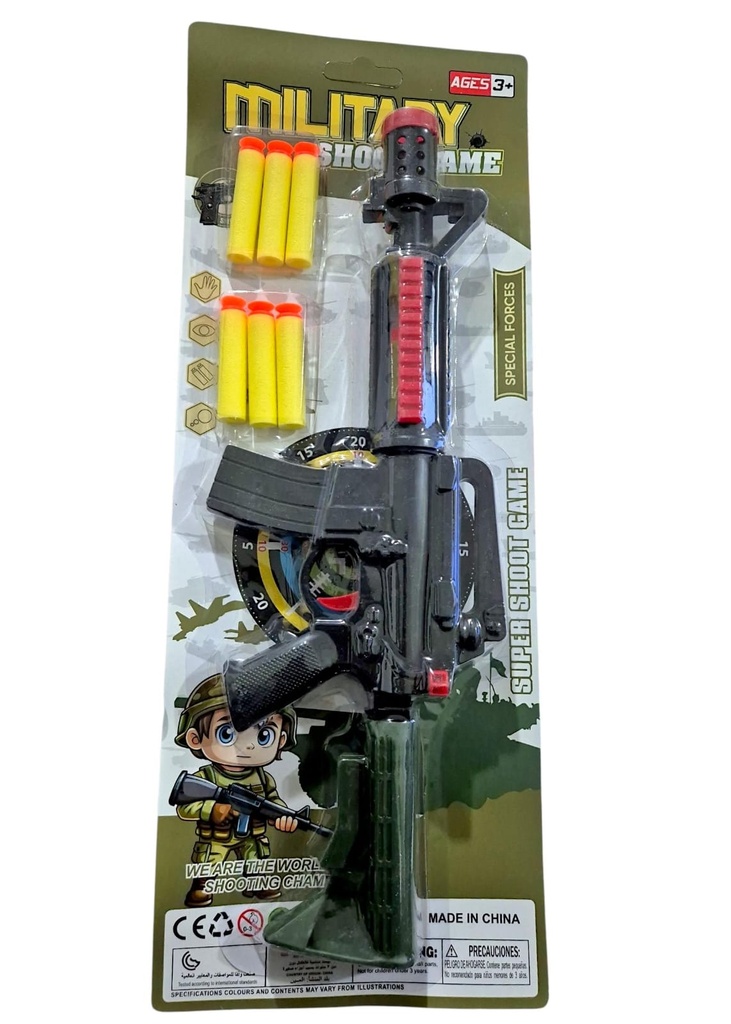 AMETRALLADORA LANZA DARDOS X6 EN BLISTER MILITARY 323B