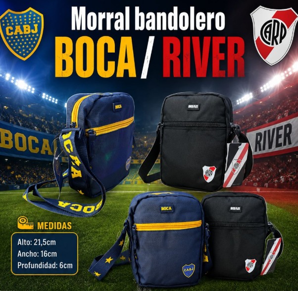 BANDOLERO MORRAL CUADRADO BOCA/RIVER 21.5X16CM BAN-BJ03