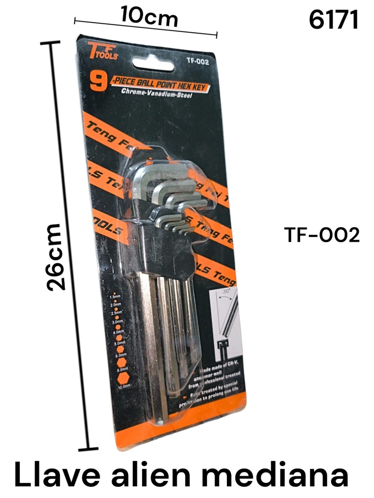 LLAVE ALIEN MEDIANA X 9 EN BLISTER 6171 TF TOOLS TF-002