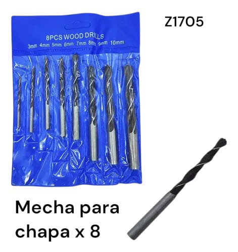 MECHA PARA CHAPA X 8 EN BOLSA Z1705 HSS DRILL BIT