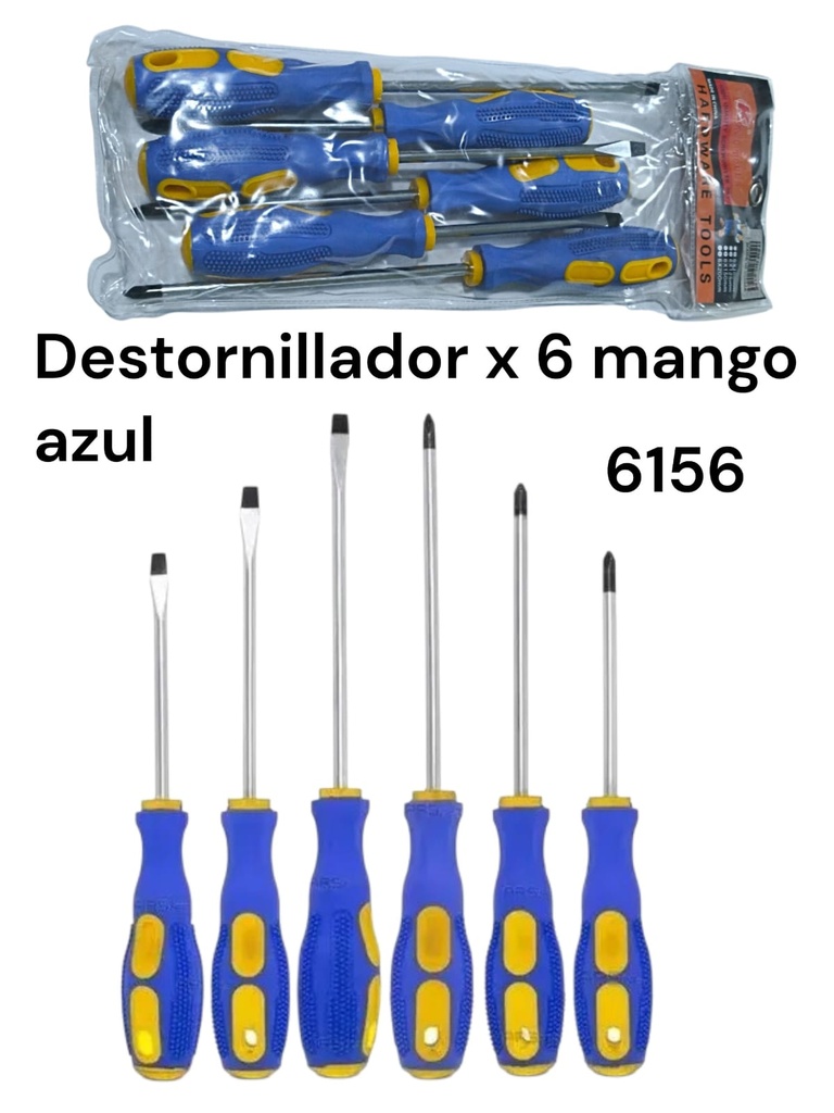 DESTORNILLADOR X 6 EN BOLSA MANGO AZUL KZQ TOOLS 6156
