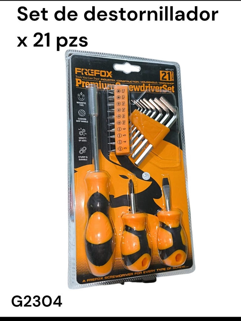 SET DE DESTORNILLADOR 21 PCS CON ALIEN Y PUNTAS CAMBIABLES FREFOZ G2304