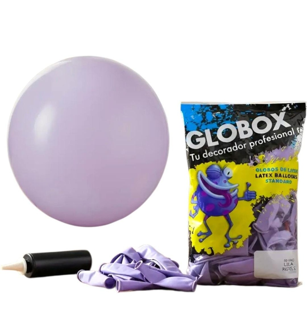 GLOBO COLOR PASTEL LILA CLARO STANDARD 12" X 50U GLOBOX 56858