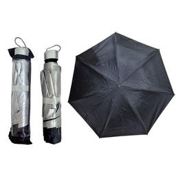 PARAGUAS RETRACTIL NEGRO INTERIOR GRIS CON FUNDA 