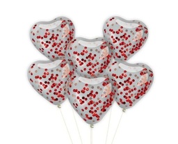 SET GLOBO X 6 BLISTER CORAZON CRISTAL + CONFETTI ROJO / MULTICOLOR