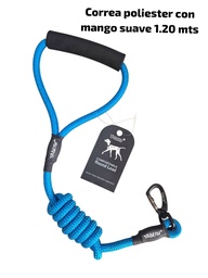 CORREA PARA PERRO DE POLIESTER CON MANGO SUAVE 120CM CON MOSQUETON 23-564A