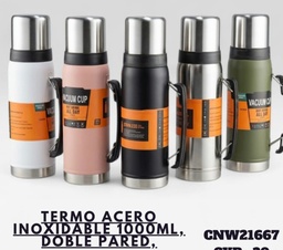 TERMO DE ACERO INOXIDABLE COLOR DOBLE PARED MANIJA EXTENSIBLE 1 LTS CNW21667
