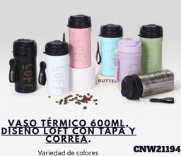 VASO TERMICO 600ML CON TAPA DISEÑO LOFT CNW22194