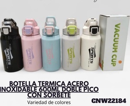 BOTELLA TERMICA METAL 600ML DOBLE CIERRE CON SORBETE SPORTS cnw22184
