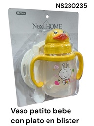 VASO BEBE PATITO CON PLATO Y CUBIERTOS EN BLISTER NEX HOME NS230235