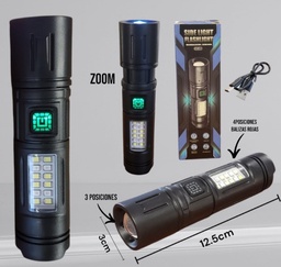 LINTERNA PLASTICA LED CON ZOOM Y BALIZA RECARGABLE 12.5CM SH216