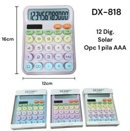 CALCULADORA PASTEL 12 DIG DEXIN DX-818 TECLADO COLORES VARIOS