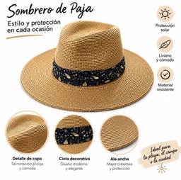 SOMBRERO TIPO PAJA FEDORA DAMA CON CINTA FURTALK